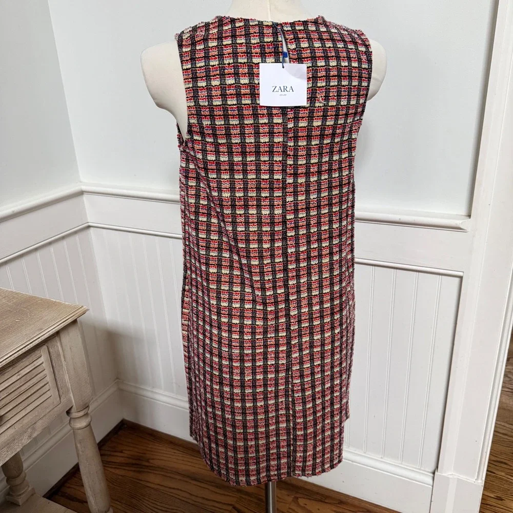 NWT ZARA Plaid Tweed‎ Sleeveless Mini Dress with Pocket Detail Women's Size M